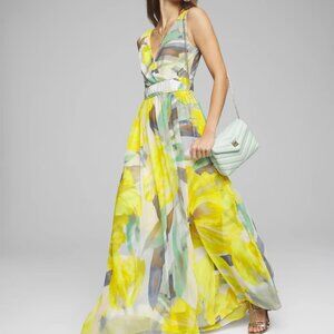 White House Black Market Yellow and Green Maxi Dress
